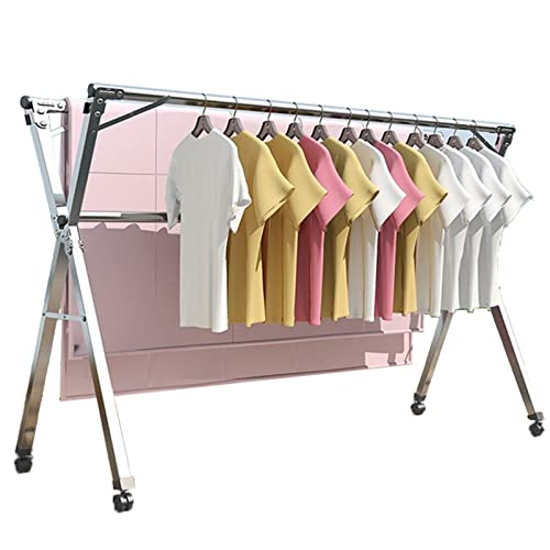 AZHANGYB Hochstabiler KleiderstäNder Auf 4 RäDern, Waschestandtrockner Drauben GarderobenstäNder Edelstahl Design, KleiderstäNder Klappbar Platzsparend (A 1.6m)