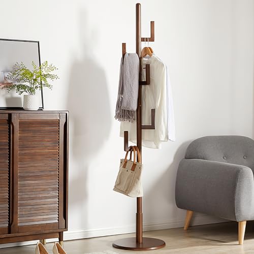 Nileco Kaktus-Garderobe, Garderobenständer Aus Massivholz, Freistehender Kleiderständer mit 6 Haken, Höhenverstellbarer Kleiderständer für Den Eingangsbereich, Das Wohnzimmer