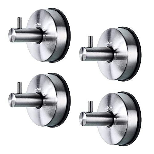 YOHOM Vakuum Saugnapf Haken Badezimmer Handtuchhaken Bad Saughaken Edelstahl Wandhaken Handtuchhalter Extra Stark Kleiderhaken Bademantelhaken Dusche Küche Ohne Bohren Pinsel Finish Silber 4 Stück