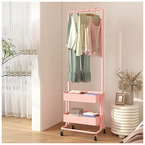 STARMS Kleiderständer Zum Trocknen Von Kleidung, Tragbar, Rollbarer Kleiderständer Mit 2 Ablagen Für Schlafzimmer, Wäsche, Eingangsbereich Und Wohnzimmer/Pink