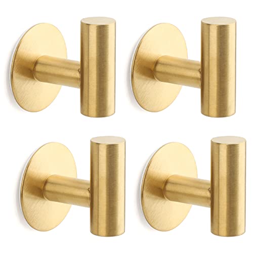 Segus Selbstklebend Haken, 4 Stück Badezimmer Handtuchhalter Ohne Bohre, Kleiderhaken Edelstahl für Badezimmer und Küche,Klebehaken Extra Stark, Haken Gold