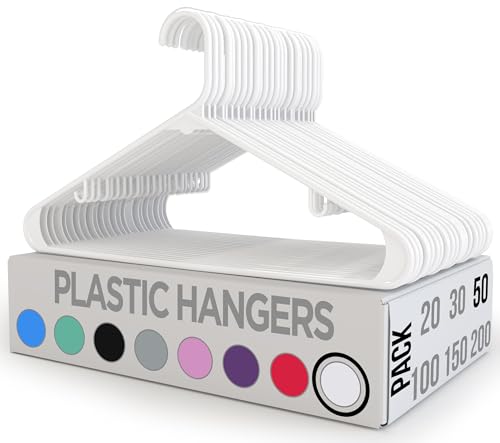 Utopia Home Kunststoff-Kleiderbügel 50er Pack mit Haken - Langlebige & platzsparende Weiß Hochleistungsbügel für Röcke, Hosen, Kleider, etc