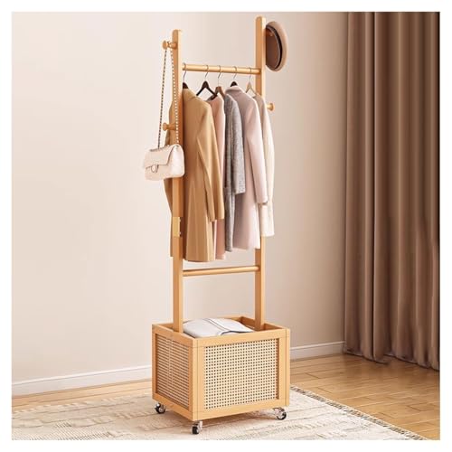 Bambus Kleiderständer mit Ablagen & Haken 360 Grad rollbarer Kleiderständer 170cm hoch Garderobenbügel für Flur Stilvolle Garderobe auf Ständer