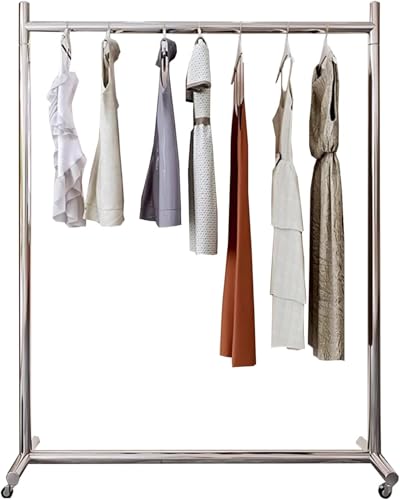 Garment Silberne Edelstahl-Kleiderstange, Tragfähigkeit 280 Pfund, robuste Kleidung mit feststellbaren Rädern, tragbarer Kleiderorganisator, freistehender Mantel für Schlafzimmer, 80 x 40 x