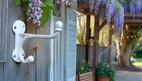 RiloStore Garderobenhaken weiss Gusseisen Doppelhaken Eisen Wandhaken 15x10x4cm Kleiderhaken Shabby Chic Vintage Nostalgie Gartengeräte Garten Outdoor Haken Eisenhaken Metallhaken Gaderobenhaken