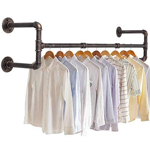 eSynic Industrielle Rohr-Kleiderständer, 120 cm, Wandmontage, Ordnungsschiene, U-förmiges Abtropfgestell, Kleiderstange, industriell, antik, Kleidungsstange, Hängeleiste für Garderobe usw