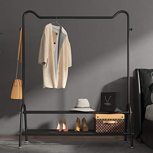 FE QI Garderobenständer im Industrie-Design Doppelpoliger Schlafzimmer-Kleiderständer mit unterem Ablagefach für Freistehend Schwarz Metall Industrie Pfeife Kleiderstange Schwerlast Kleiderständer