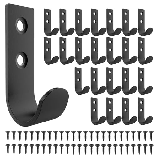 Sondeng 24 Stück Schwarz Garderobenhaken mit 50 Schrauben, Kleiderhaken Wand Wandhaken zum Schrauben, Edelstahl Vintage Haken für Akustikpaneele Holzwand Schlafzimmer Wohnzimmer Badezimmer