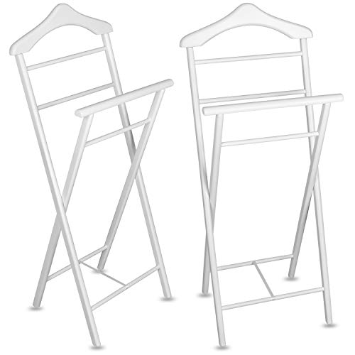 2X Herrendiener Kleiderbutler Kleiderständer Stummer Diener aus Holz klappbar und leicht (Weiß)