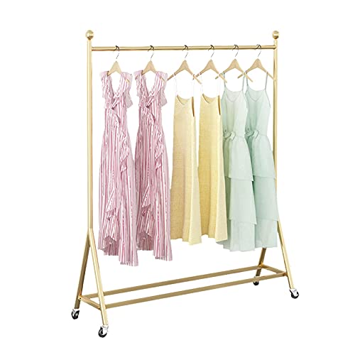 Kleiderständer, tragbarer Kleiderständer mit Rollen, moderner goldener Kleiderständer für Boutique, Einzelhandel oder Schlafzimmer, große Kapazität, Metall, Einzelstange, Garderobe (Größe: 100 x 40 x