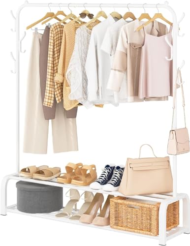 WXHJM kleiderständer Kleiderständer aus Metall, Offener Kleiderschrank, Freistehender strapazierfähiger Wäscheständer, Kleiderstange für Schlafzimmer für Mäntel, Jacken, Taschen White,150cm