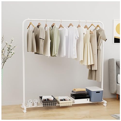 Robuster Kleiderständer aus Metall mit 4 Rädern, Rollbarer Kleiderständer und Schuhaufbewahrung, Mobiler Schrank für Wäsche, Schlafzimmer, Bekleidungsgeschäft, 80 kg Tragkraft, 80 x 40 x 150