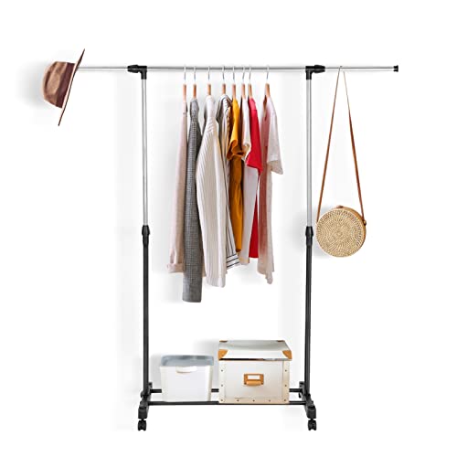 MorNon kleiderständer Stabil auf Rollen Kleiderstange Rollgarderobe Garderobenständer Verstellbare Coat Rack Ausziehbarer Kleiderbügel Schwarz
