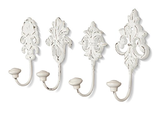 4tlg. Haken 4er Set Wandhaken weiß grau Kleiderhaken Haken Wandgarderobe Garderobenhaken Garderobe Eisen Shabby Chic Landhaus Vintage Nostalgie Antik Ornamente Barock