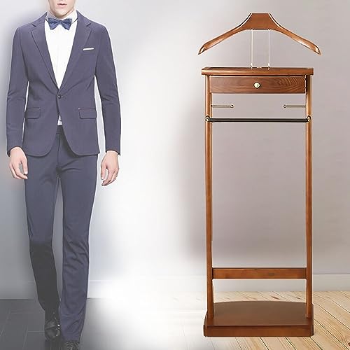 Herrendiener Diener Kleiderbutler Nussbaum mit Schublade Garderobe Hölzern Herrendiener, Kleiderständer Kleiderstange mit Hosenbügel mit Rutschfester Gummimanschette