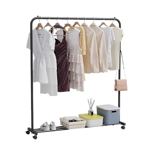 Metall-Kleiderständer mit rutschfesten Perlen, schwarz, Kleiderständer mit Rollen für Schlafzimmer, Balkon, Waschküche, 80 kg, Boutique-Display, Garderobenständer, 80 x 40 x 150 cm