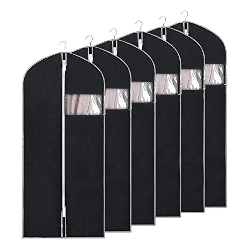Gobesty Anzug Kleidersack Schwarz, 6 Stück Anti-Motte Schutzhülle Kleidersack, 60x130cm Abdeckung mit Reißverschluss Faltbar für Kleid Tanzkostüme Staubbeutel Anzüge Mäntel