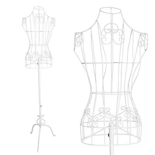PrimoLiving Metall Schneiderpuppe höhenverstellbar P-05941 weiß - Deko Mannequin Büste im Vintage Antik-Look - Kleiderpuppe Schaufensterpuppe weiblich - als Dekobüste oder Kleiderständer zu verwenden