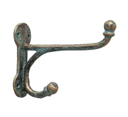 RiloStore Garderobenhaken - antikgold farben - Gusseisen 15x10x4cm Doppelhaken Eisen Wandhaken Kleiderhaken Vintage Nostalgie Garten Outdoor Haken Metallhaken Gaderobenhaken antik gold farben