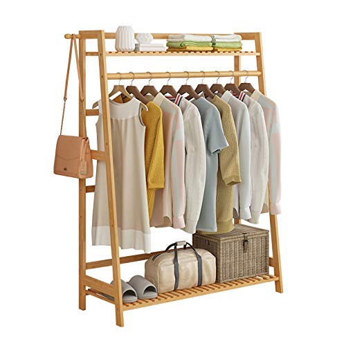 Garment Clothing Rack Bambus Holz hängende Kleiderständer und 2-Tier-Schuh-Kleidung-Speicher-Organisator-Regale (größe : L)