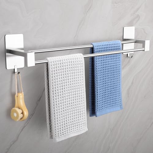 Gsocel Handtuchhalter ohne Bohren SUS304 Edelstahl Zweiarmig Handtuchhalter Doppelter selbstklebend Badetuchhalter Wand für Bad, Küche Silber 64CM