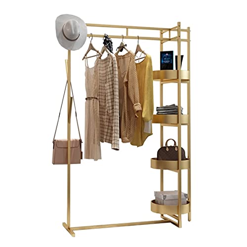 Kleiderständer Nordic Modern Multifunktionale Garderobe Bodenstehend Schwermetall Kleiderständer mit 4 runden Tabletts und 3 Haken Schlafzimmer Hängende Kleiderständer Kleidung Organisieren (Größe: