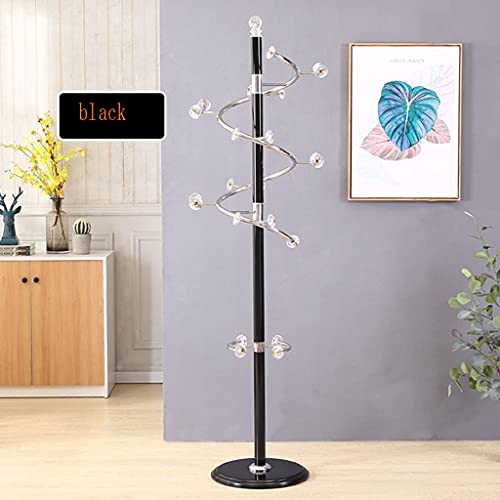 AOKLEY Bodenstehender Garderobenständer Bodenaufhänger Aufhänger Boden Schlafzimmer Edelstahl Mantel Rack Kleidung Rack Haushalt Single Garderobe, Lagerregal (Color : Black Double Ball 4.5cm)