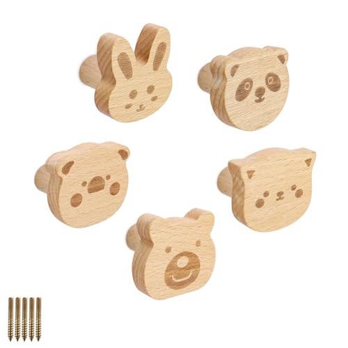 SHENGYIG 5 Stück Garderobenhaken holz mit Tiermodell, Sanfte und Elegante Farbe, Kleiderhaken holz, Wandhaken zum Aufhängen von Mänteln, Hüten, Taschen
