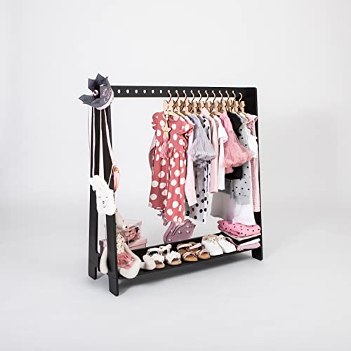 Sweet Home From Wood Kinder Kleiderschrank - Holz Kleiderständer für Kinder - DIY Ankleidemöbel Offener Schrank für Kinder Einfache Montage (Schwarz)