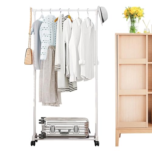 Doppelter rollbarer Kleiderständer, robuster Metall-Kleiderbügel mit Rollen, platzsparender Schrank für Waschküche und Aufbewahrungslösungen