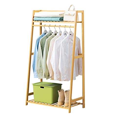 Kleiderbügel-Garderobe, Bambusholz, Kleiderständer mit Regalen, Kleiderständer, Ständer für Kinder, Kinder, Erwachsene, Stoff, Schuhmantel, Aufbewahrung, Organizer, Regal im Eingangsbereich,