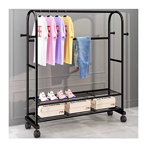 NEPHEW Kleiderschrank Offen Mit 4 Huthaken Rollbarer Kleiderständer Tragbarer Kleiderorganisator Mit 2 Ablagen for Schlafzimmer (Color : Black, Size : 120 * 37 * 168cm)