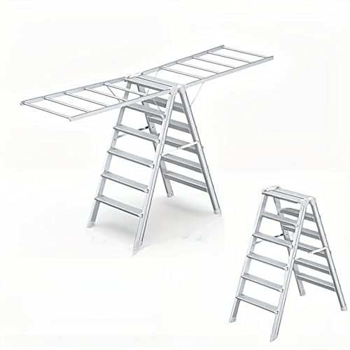 NBKLS rutschfeste Doppelseitige Klappleiter,High,robuster Und Stabiler Wäscheständer - Ideal Zum Aufhängen Von Hosen, Kleidern Oder Anderen Langen Kleidungsstücken, Drinnen Oder Draußen(Color:Weiß)