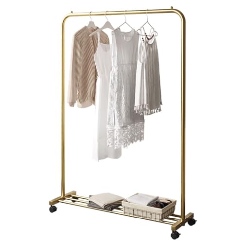 Rollbarer Kleiderständer mit Rädern – Robuste Kleiderstange aus Metall für Schlafzimmer und Wäscherei, 80 kg Tragkraft, Stilvolle Goldfarbe, 60 x 40 x 130 cm – Lösung zur Kleiderorganisation