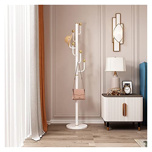 OUYOXI Standgarderobe Freistehender Metallgarderobenständer, Edelstahl-Garderobenständer 6 Haken Bodenstehender Hutgarderobenständer für Kleidung, Hüte, Handtaschen Garderobenständer (Farbe: B) (AY)