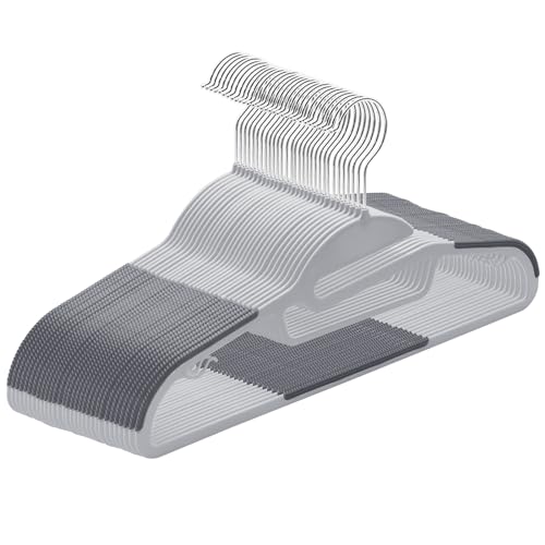 ABHENG Kleiderbügel Kunststoff, 30er-Pack Rutschfester Bügel mit U-förmiger Öffnung, Nass und Trocken, Platzsparender Kleiderbügel mit Krawattenhalter und 360° drehbarer Haken, Grau + Silber, APY0430G