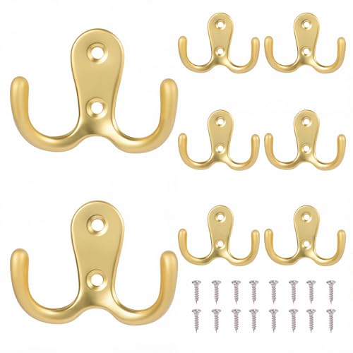 NAKUPENDA Kleiderhaken Vintage 8 Stück Metall Kleiderhaken Mantelhaken Doppelt Löcher Wandhaken Haken Garderobenhaken für Bad Toilette Badezimmer Küche (Gold)