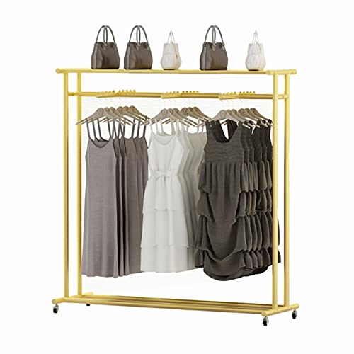 Garderobenständer aus Metall, Kleiderständer mit oberen Ablagen, rollbarer Kleiderständer, strapazierfähiger Kleiderständer zum Aufhängen für gewerbliche oder private Zwecke/100 x 50 x 150 cm Happy