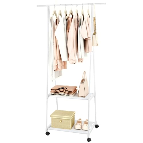 Dhouse Kleiderständer Garderobenständer 160 x 55 x 42CM Schwerlast Kleiderstange mit Rollen und Ablage für Schlafzimmer Flur Garderobe (Weiß)