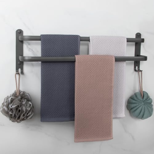 Handtuchstange Schwarz 60cm Matt Ohne Bohren/Bohrbarer,handtuchhalter badezimmer Doppelt Aluminium Badetuchhalter Wandmontage stangen für Küche,Toilette(15KG)