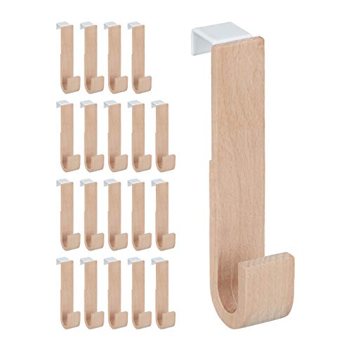 Relaxdays Türhaken im 5er Set, Holz & Eisen, Jacken, Handtücher, Kleiderhaken Flur, HxBxT: 13 x 2,5 x 6 cm, weiß/natur