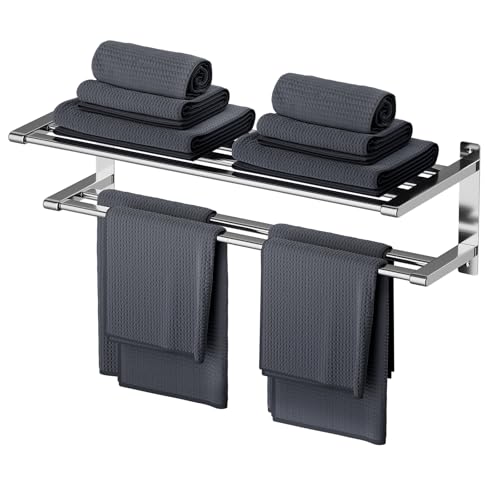 IBVIVIC Handtuchhalter Bad Zweiarmig Wandmontage Handtuchstange ohne Bohren, Edelstahl Handtuchregal Badetuchhalter für Badezimmer und Küche, Silber 60cm
