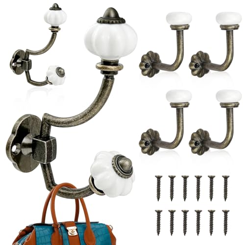 xianzhanEU 6 Stück Garderobenhaken Vintage, Kleiderhaken Vintage Keramik, Bronzefarbe Wandhaken Garderobe, Kleiderhaken Garderobe, für Schlafzimmer Wohnzimmer Badezimmer Küche