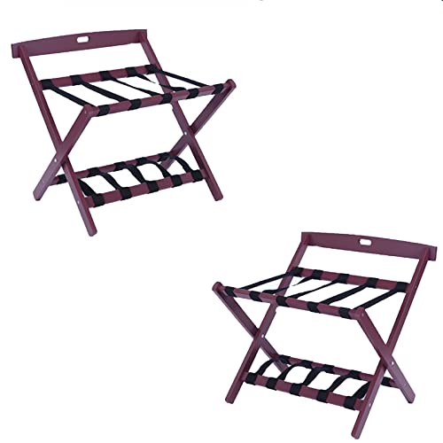 SOFPGKMFVN Schlafzimmer-Kofferständer, Hotel-Gepäckständer, klappbarer Kofferständer aus massivem Holz, doppelstöckiger Gepäckhalter mit Schuhregal, 60 * 50 * 65 cm (Farbe: Weinrot, Größe: 2