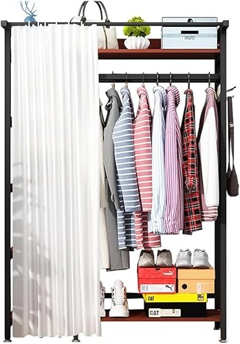 Robuster Kleiderständer, moderner 3-in-1-Kleiderschrank, maximale Belastung, 110 kg, Haken und Regal, zur Kleideraufbewahrung, Metall und Holz, schwarz, 150 x 45 x 170 cm