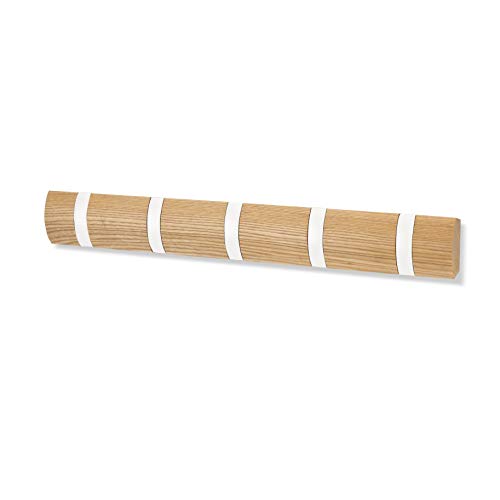 Umbra Flip Hook 5 Natur/weiß Holz Alu Hakenleiste Garderobenhaken   mit 5 Beweglichen
