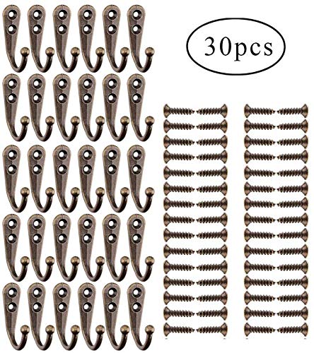 Yangbaga Schlüsselhaken Vintage Kleiderhaken mit Schrauben Huthaken, Wandhaken, Garderobenhaken, Gartenhaken Dekorativen Haken für Schlüssel, Taschen, Handtücher, Bronze (30 Stücks)