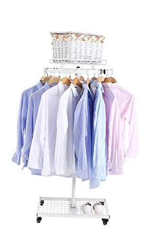 NEUN WELTEN Profi Ringständer stabil auf Rollen Regal und Körbe Kleiderbügel für Kleidung   Textilständer Verkaufsständer (Weiß, 2 Regale)