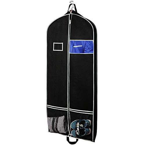 KEEGH atmungsaktive Kleidersäcke Reisetasche zum Aufhängen für die Reise 137 cm Anzughülle mit 2 großen Netztaschen und PVC-Kartenhalter